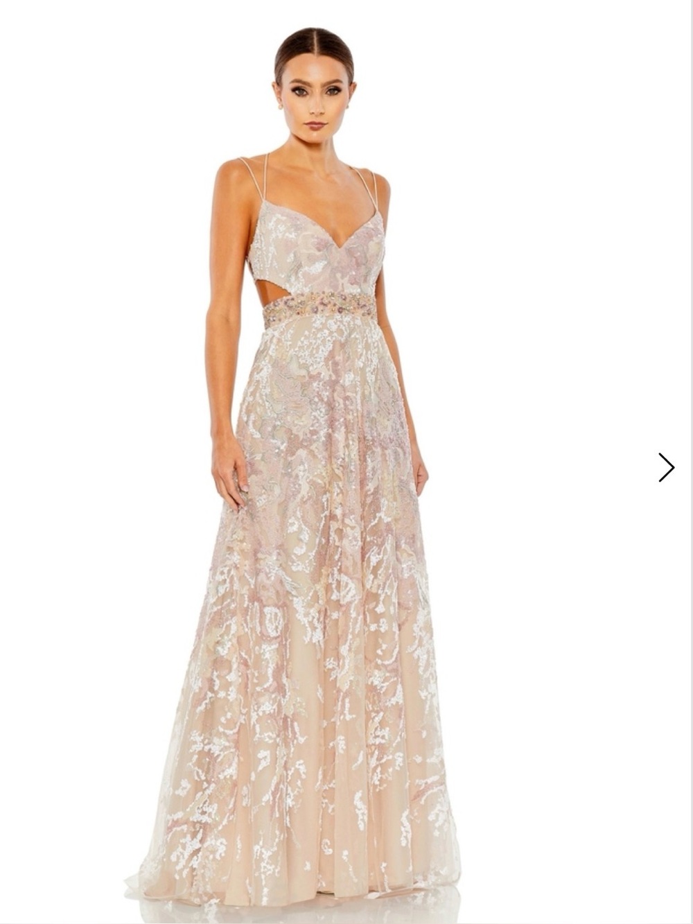 Mac Duggal Blush and Silver Sequin Cutout A-Line Gown